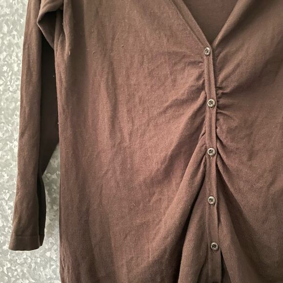 Coldwater Creek Brown Silk Blend Gathered Cardigan Sweater - Size Large (14-16) - Picture 3 of 6